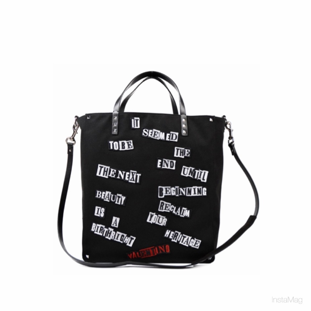 Authentic Valentino Garavani Black Canvas Tote Bag With Star Accents Jamie Reid